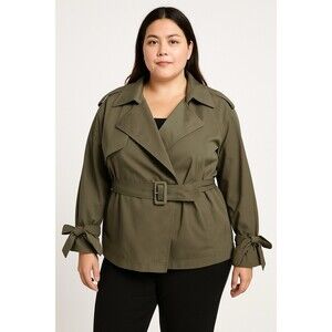 Simply Vera Wang Button Up Jacket Women’s XXL Green Waist Tie